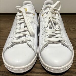 Adidas White Sneakers with Gold and Black Details